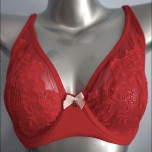 Victorias Secret Body By Victoria Red Lace Plunge Unlined Demi Bra Nwt